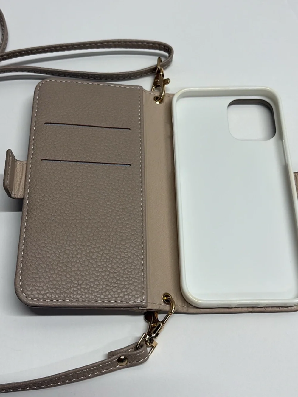 Pebbled Taupe Crossbody Phone Wallet with Strap